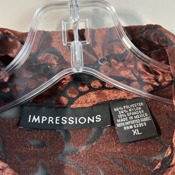 Impressions Brown Velvet Burnout Button Front Top Size XL Fairycore Whimsigoth - Picture 11 of 16